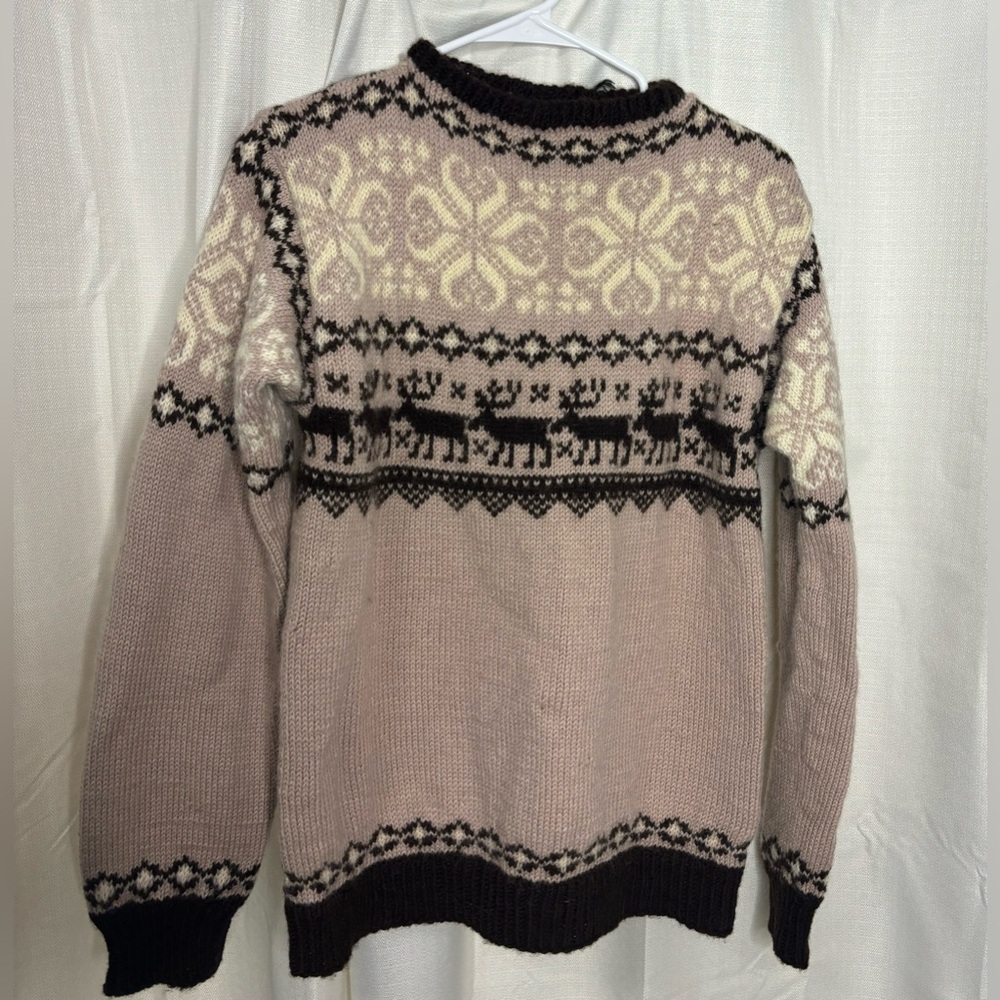 Vintage Hand-knitted Nordic Reindeer Sweater Made in Norway